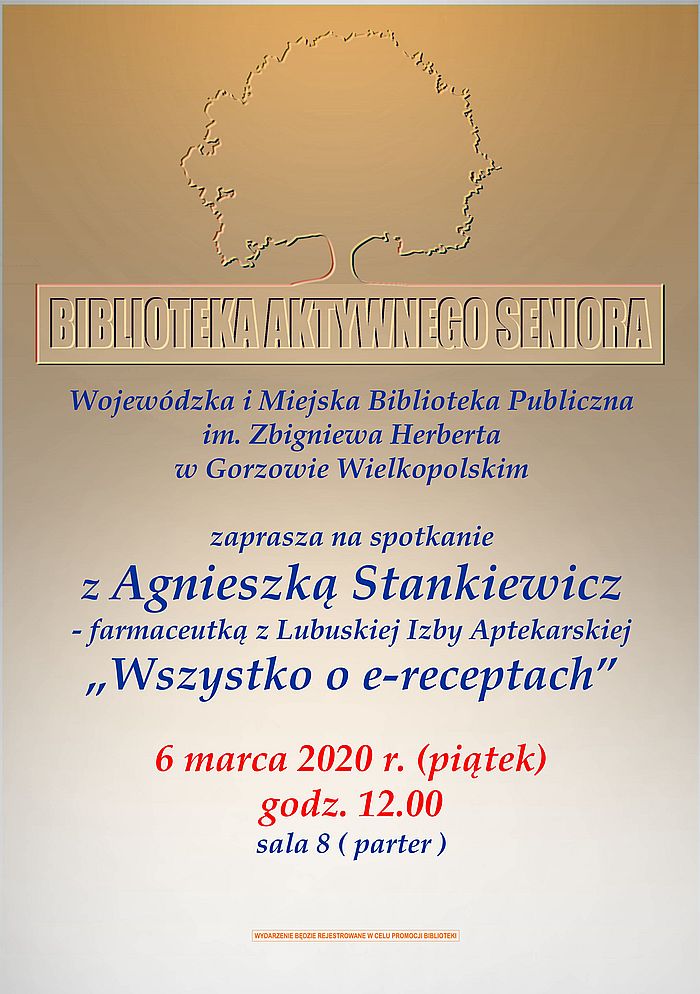 6 marca 2020 roku o godzinie 12.00 w sali numer 8 gmachu WIMBP (Sikorskiego 107) odbędzie się spotkanie z Agnieszką Stankiewicz, farmaceutką z Lubuskiej Izby Aptekarskiej.