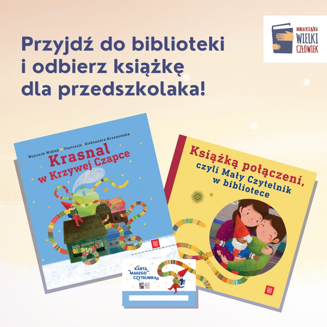 Grafika promująca akcję Mała książka-wielki człowiek z okładkami książek dla dzieci.