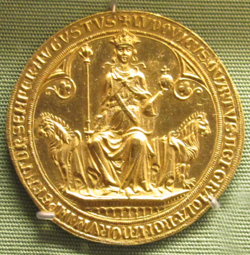 Postać Ludwika IV ze złotej bulli wydanej w roku 1328 z okazji koronacji na cesarza