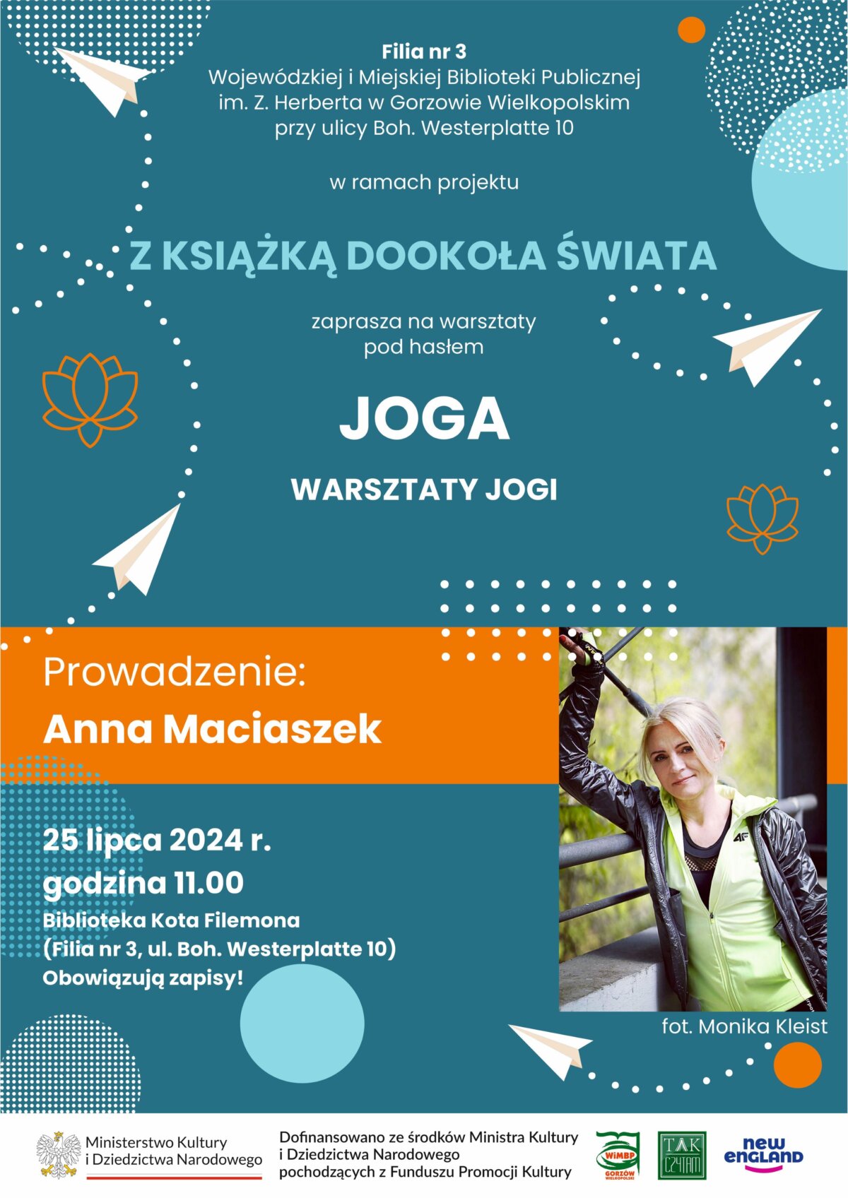 plakat promujący wydarzenie - spotkanie z Anną Maciaszek.