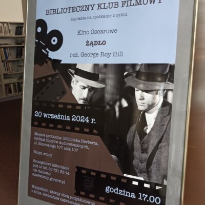 Plakat Bibliotecznego Klubu Filmowego z filmem Żądło - kadr filmu. Kliknięcie powoduje powiększenie zdjęcia.