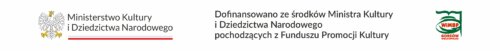 Grafika z logo biblioteki oraz Godłem, biało-czerwonym paskiem i napisem: Ministerstwo Kultury i Dziedzictwa Narodowego, Dofinansowano ze środków Ministra Kultury i Dziedzictwa Narodowego pochodzących z Funduszu Promocji Kultury 