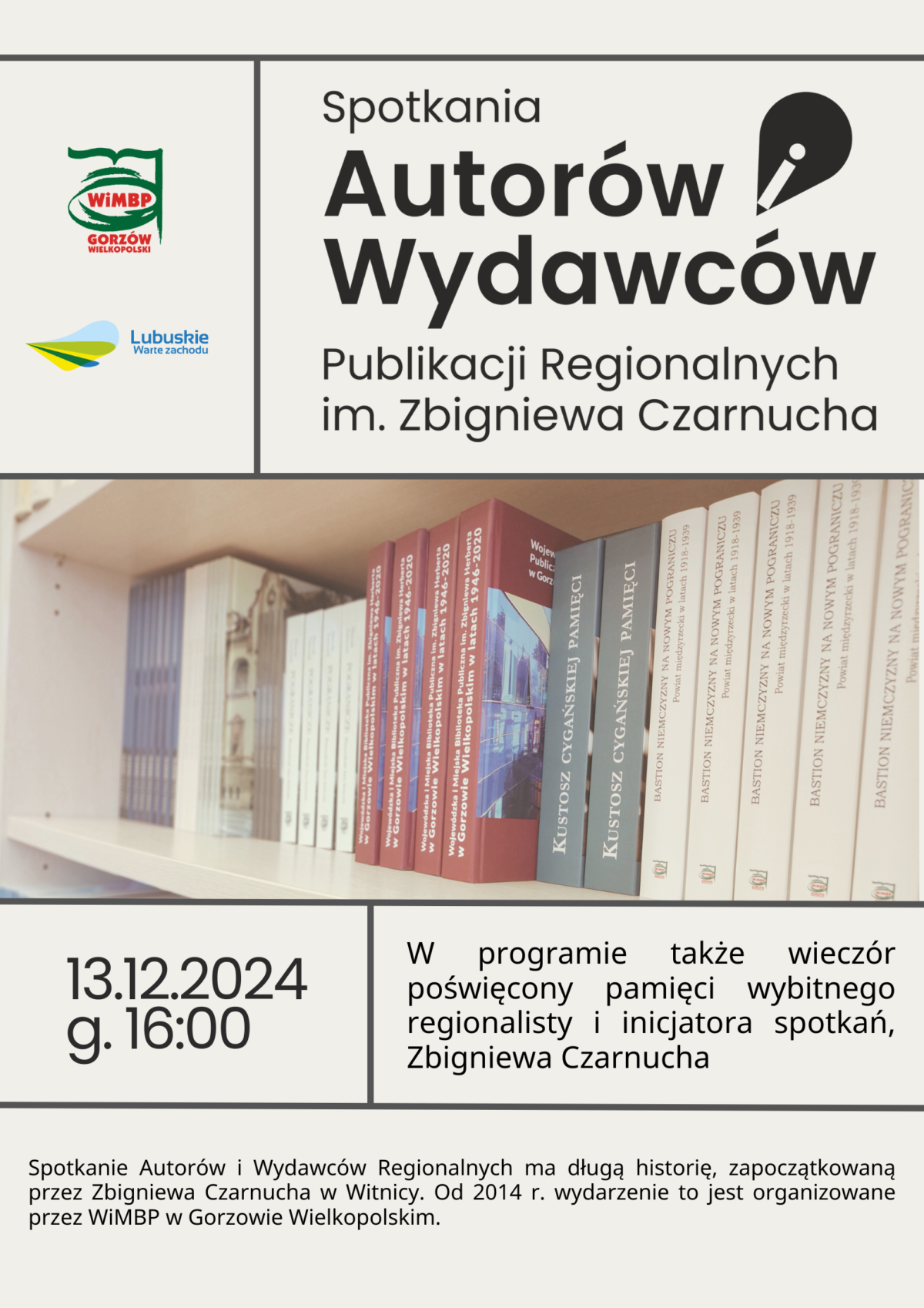 plakat przedstawiający wydarzenie pt. "VIII Spotkanie Autorów i Wydawców Publikacji Regionalnych". wykonany w jasnej tematyce.