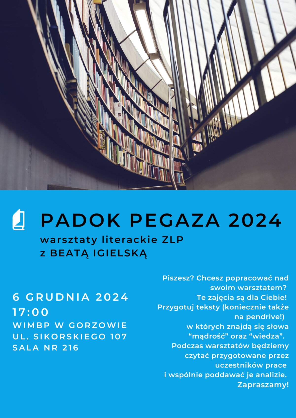 Plakat obrazujący kolejne spotkanie z "Padokiem Pegaza".