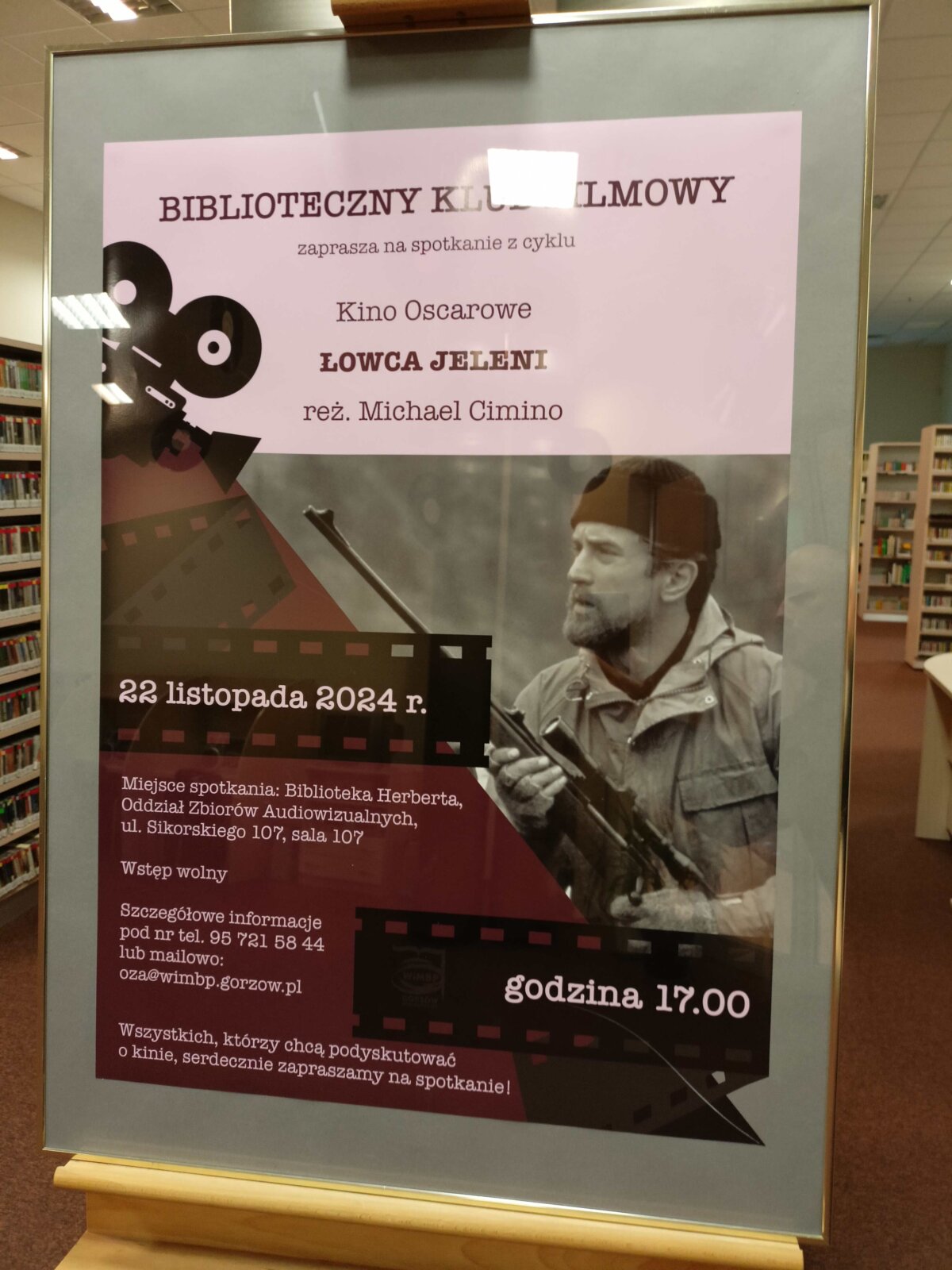 Plakat do filmu Łowca jeleni zapraszający do udziału w spotkaniu BKF.